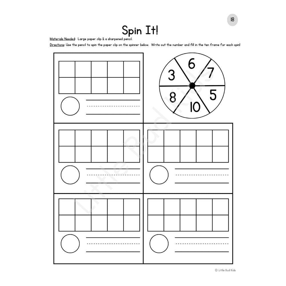 Beginning Math & Ten Frame Math Worksheets, Kindergarten Math Addition & Subtraction Worksheets by Little Bud Kids