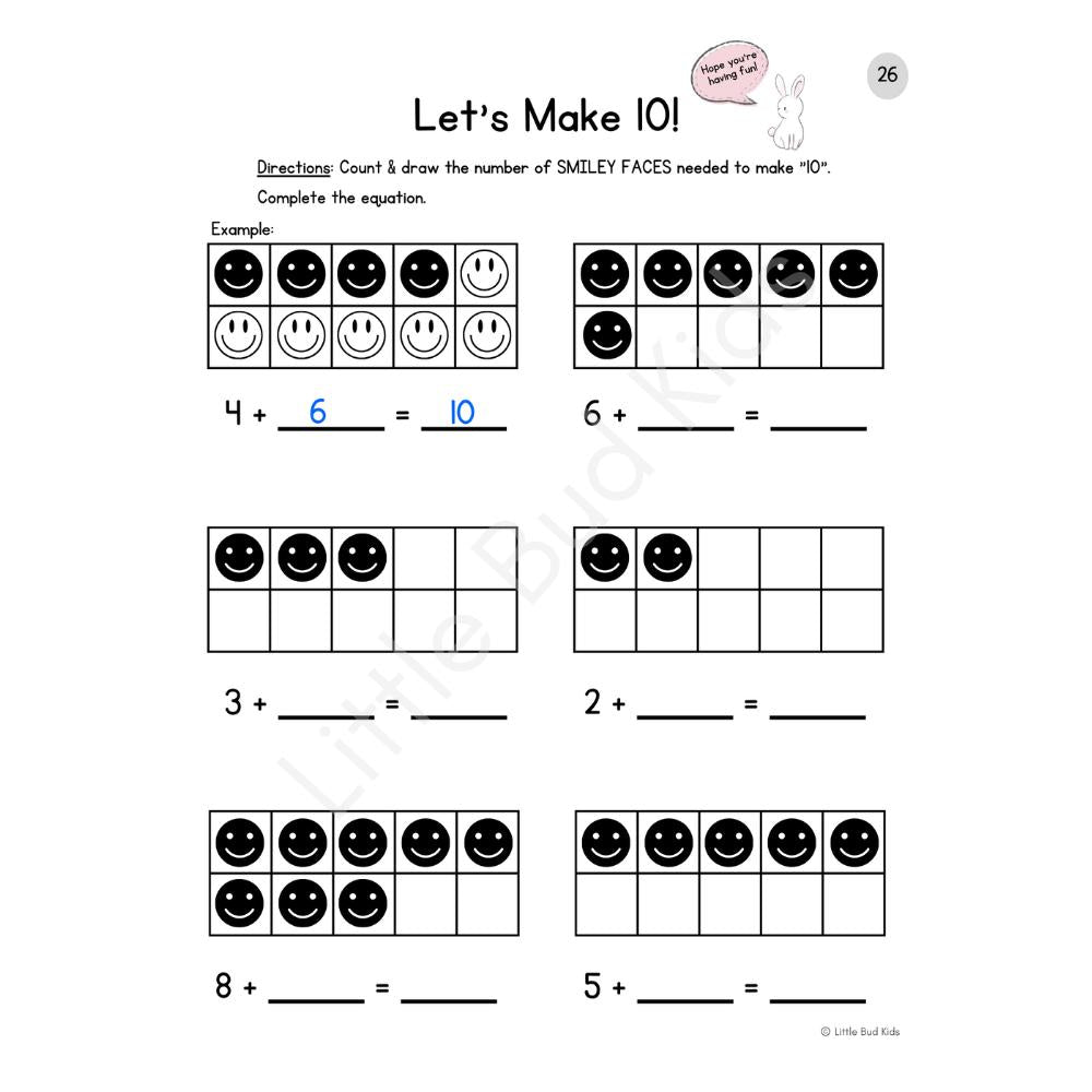 Beginning Math & Ten Frame Math Worksheets, Kindergarten Math Addition & Subtraction Worksheets by Little Bud Kids