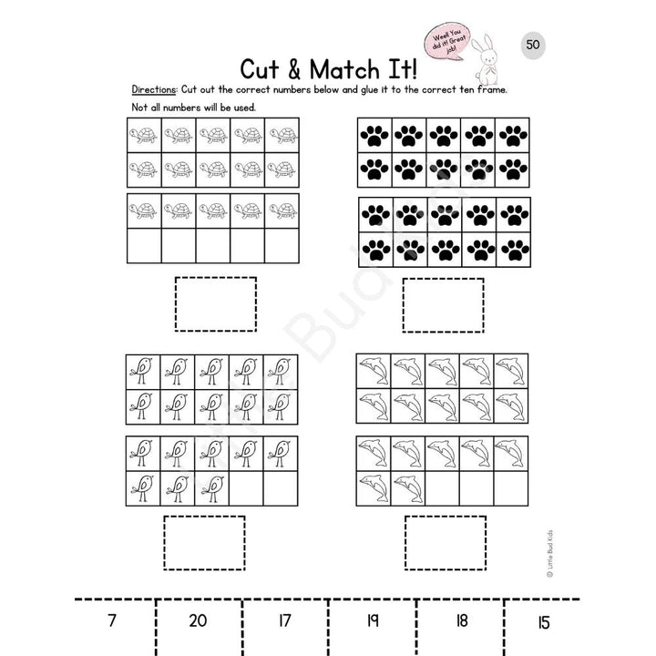 Beginning Math & Ten Frame Math Worksheets, Kindergarten Math Addition & Subtraction Worksheets by Little Bud Kids