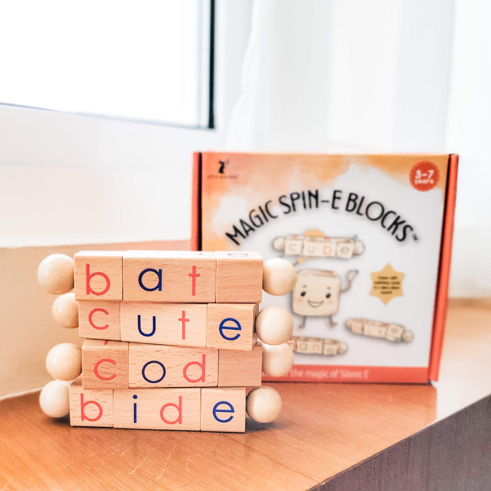 Little Bud Kids Magic Spin-E Blocks, a Silent E CVCe Phonics Toy for 4 - 7 year olds.