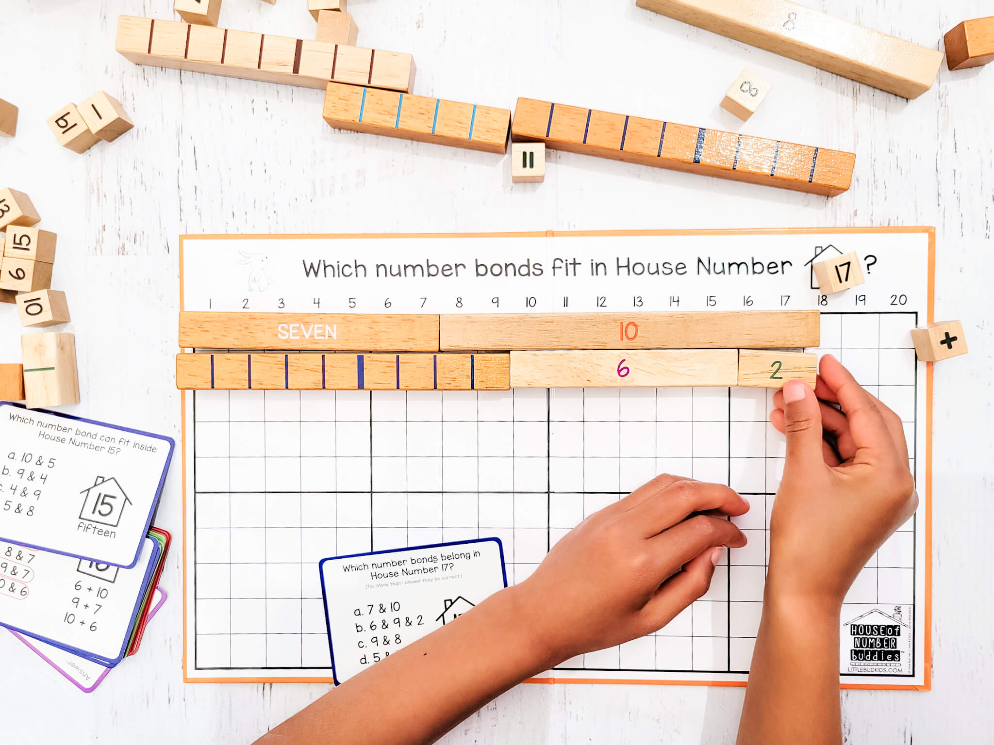Little Bud Kids House of Number Buddies Wooden Numerical Rods for Addition & Subtraction with Addition Strip Board