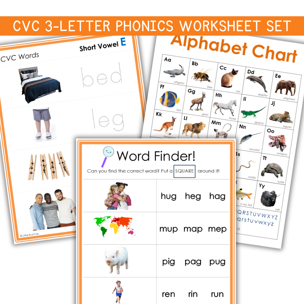 CVC (Consonant-Vowel-Consonant) Practice Worksheet Set DOWNLOAD - 25 pages - Little Bud Kids