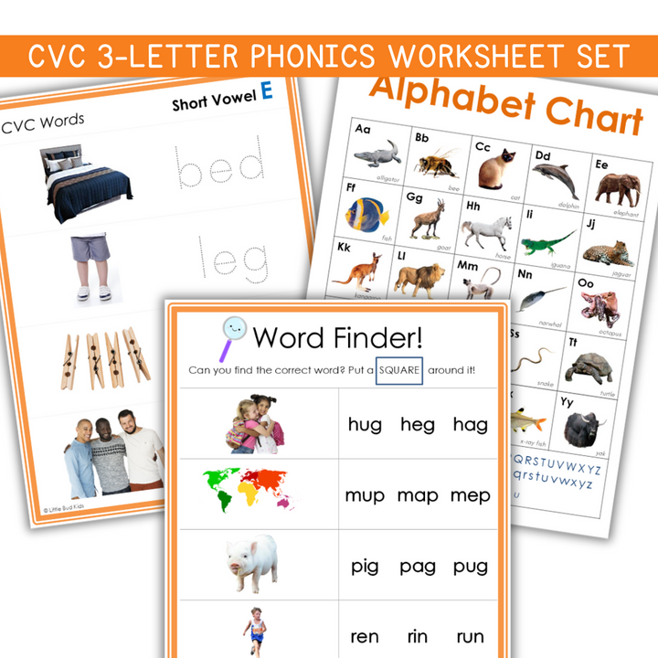 CVC (Consonant-Vowel-Consonant) Practice Worksheet Set DOWNLOAD - 25 pages - Little Bud Kids