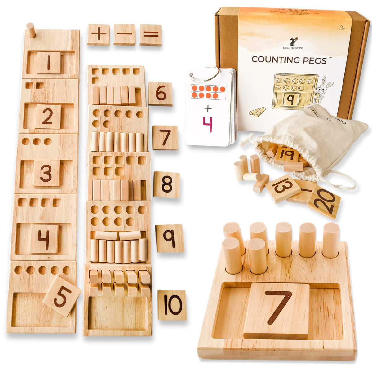 Little Bud Kids Counting Pegs Math Toy for Learning Counting, Ordering, Adding, & Subtracting. This Montessori-inspired ten frame math toy makes an excellent educational gift for 3-6 year olds!