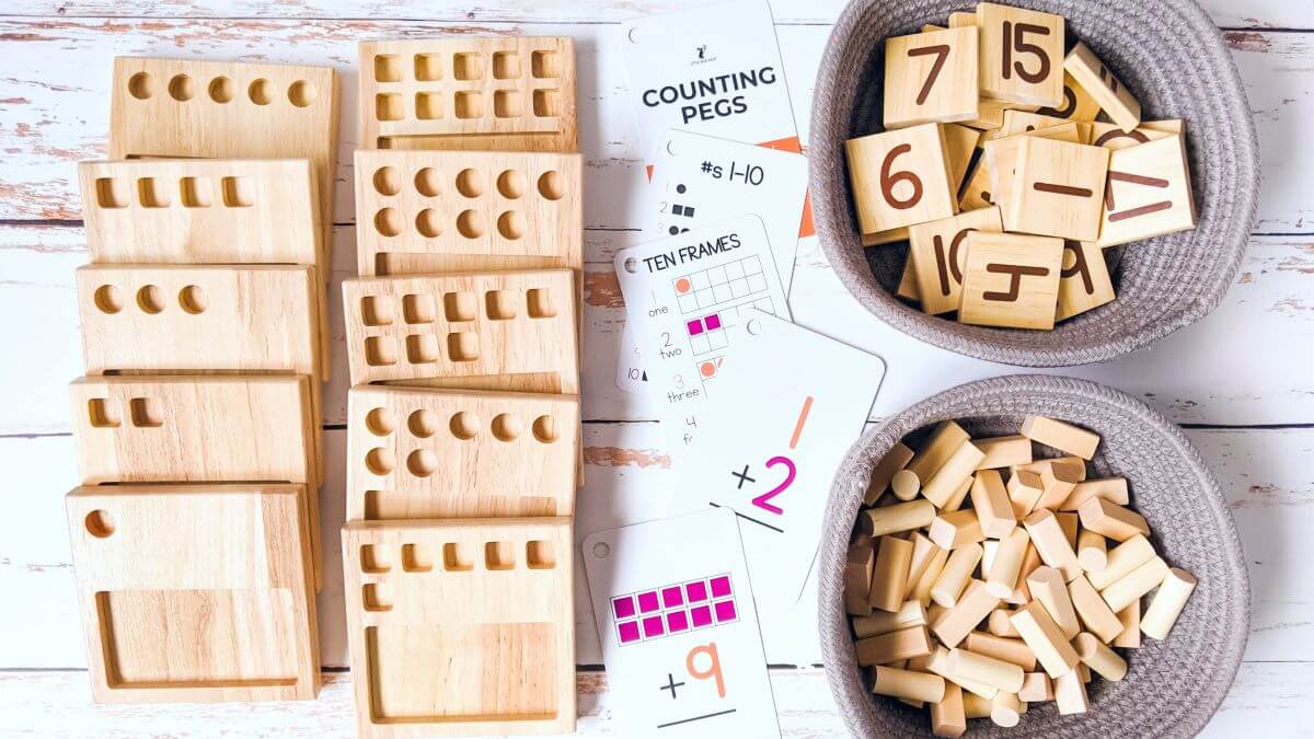 Little Bud Kids math manipulatives in baskets