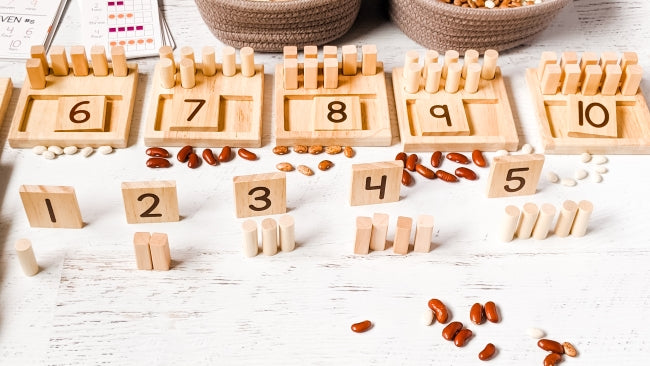 Little Bud Kids Counting Pegs Math Set with number tiles standing up