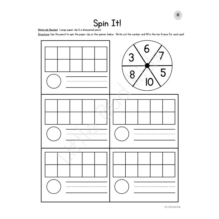 Beginning Math & Ten Frame Math Worksheets, Kindergarten Math Addition & Subtraction Worksheets by Little Bud Kids