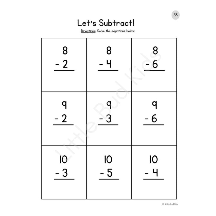 Beginning Math & Ten Frame Math Worksheets, Kindergarten Math Addition & Subtraction Worksheets by Little Bud Kids