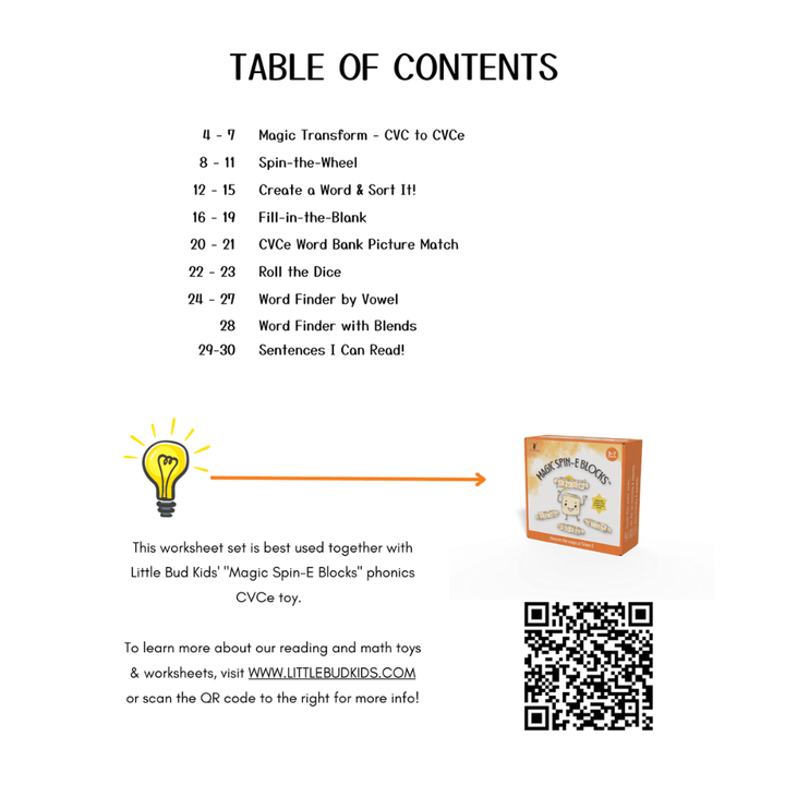 Silent E phonics worksheet set with activities like CVCe transformation, word sorting, spinner games, and sentence reading.