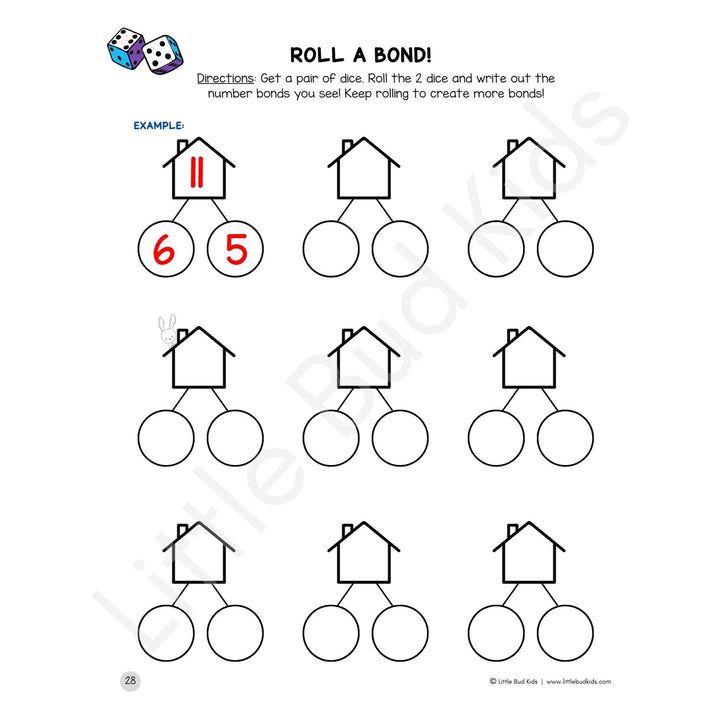 Little Bud Kids Number Bonds Math Facts Worksheet Set using Number Bonds Diagram