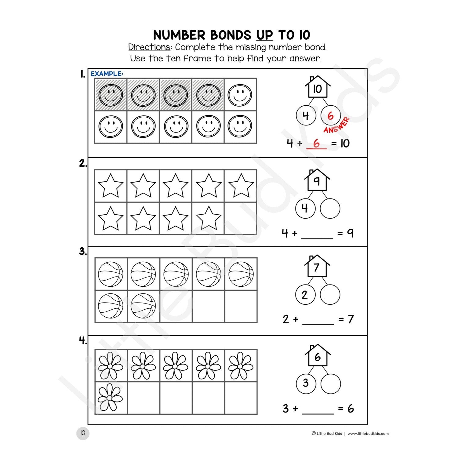 Number Bonds & Math Facts Addition & Subtraction Worksheet Set DOWNLOAD – Little Bud Kids for Free Printable Number Bonds To 10 Worksheets