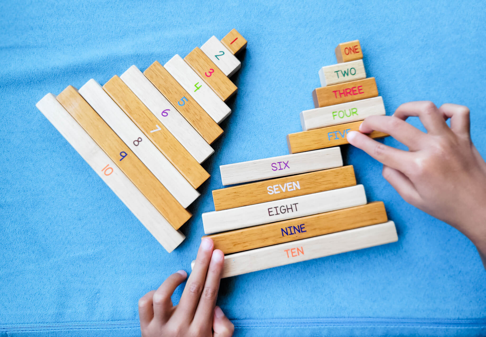 Matching digits with number names using wooden rods by Little Bud Kids