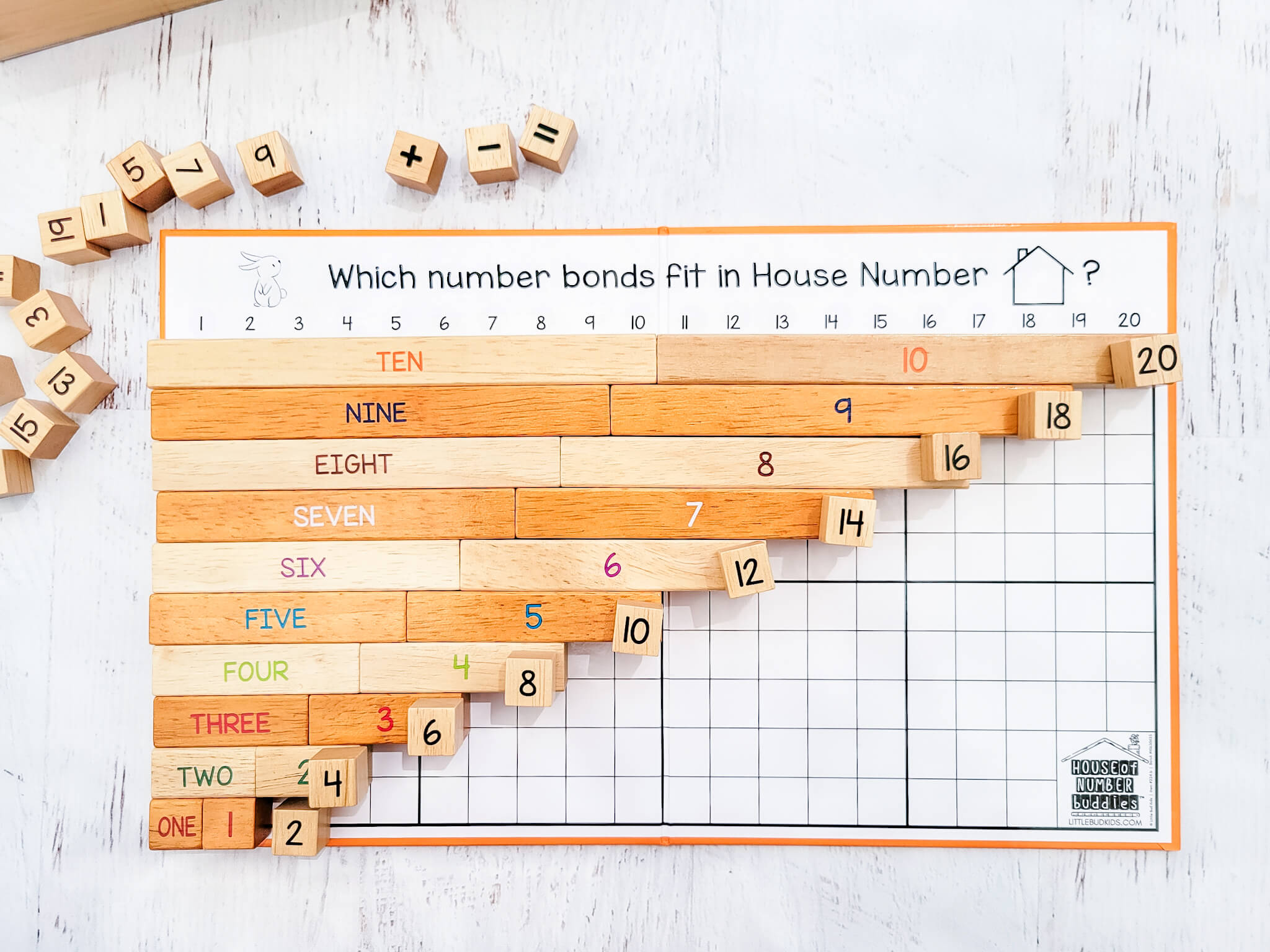 Little Bud Kids Number Bonds Math Game with Addition Strip Board and Number Rods