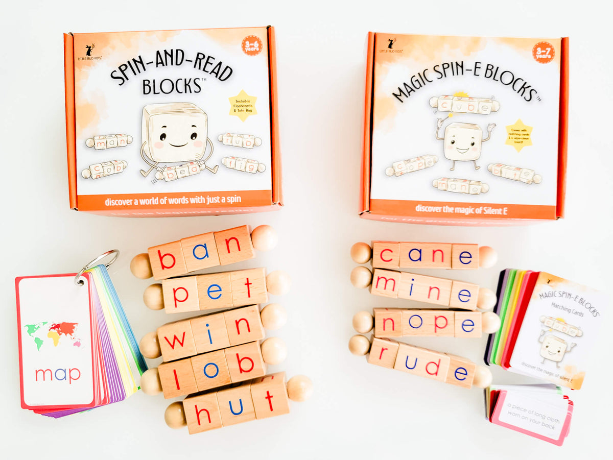 Phonics Series Step #1 & 2 by Little Bud Kids - The Spin-and-Read Blocks and the Magic Spin-E Blocks