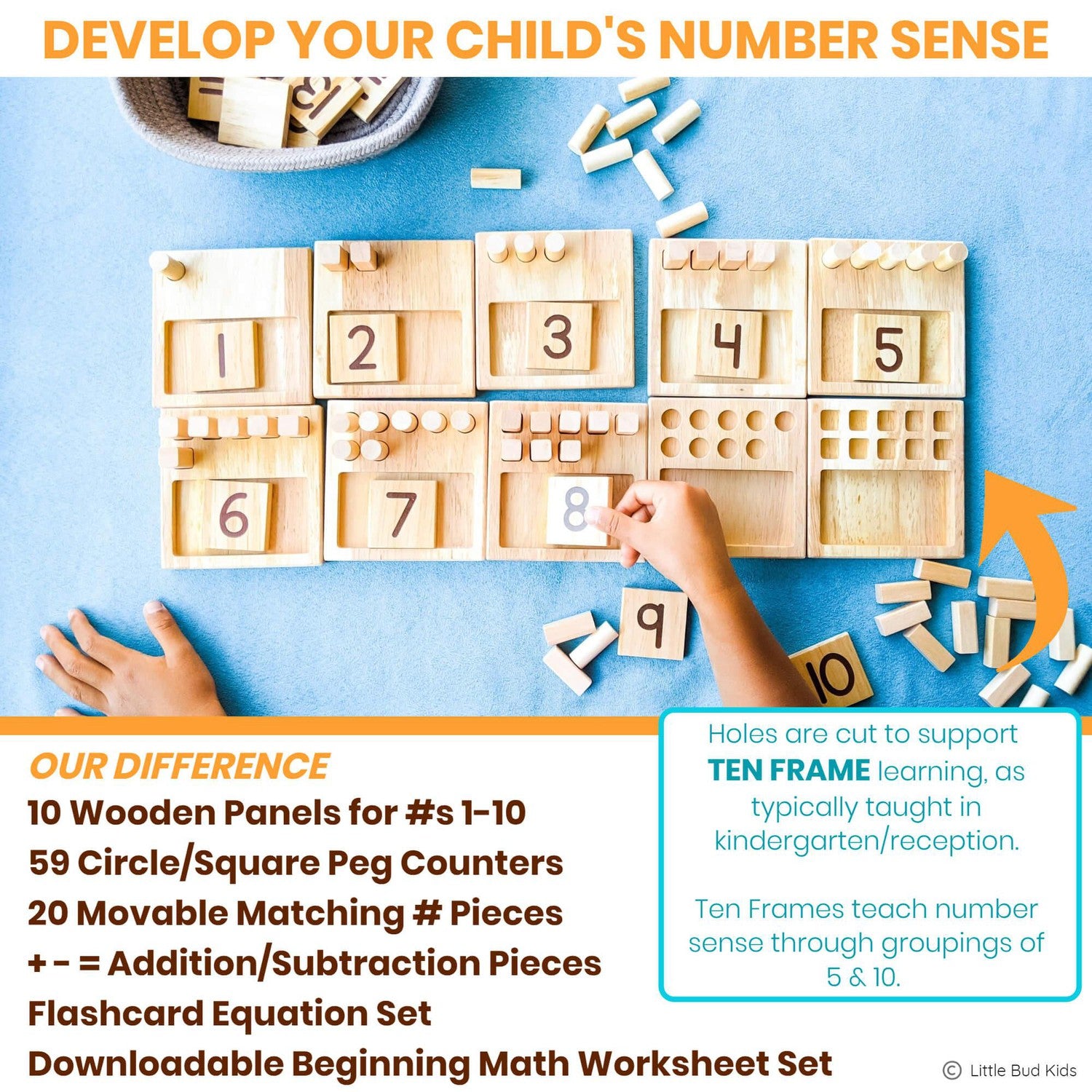 Ten Count Figure Set Counting Pegs Kindergarten Ten Frame Math Toy Set with Addition ...