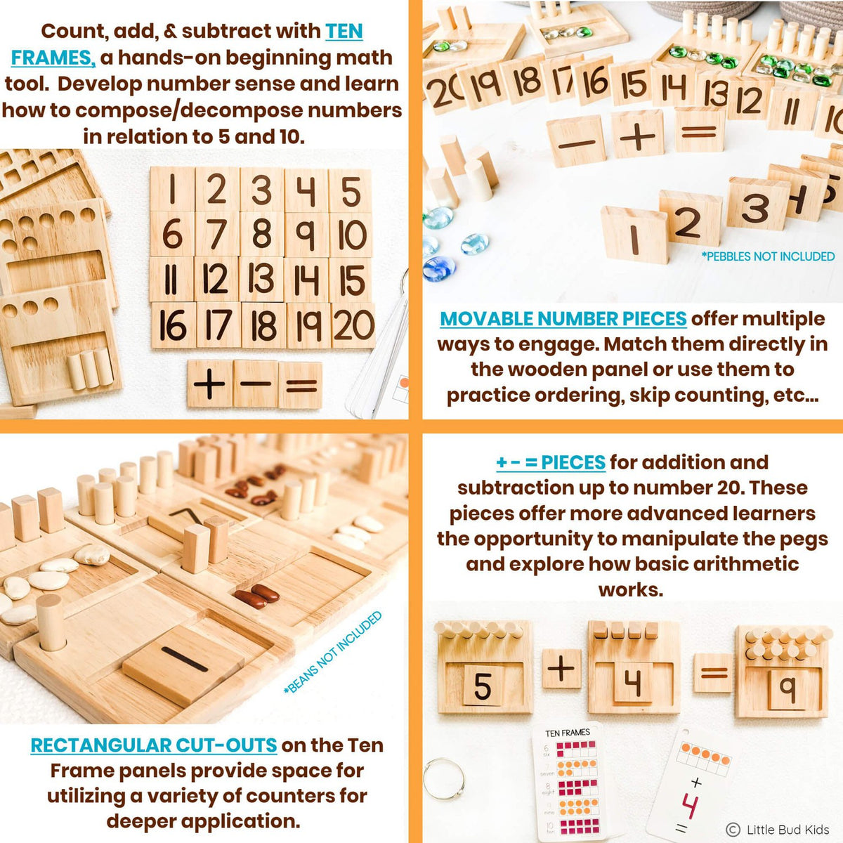 Ten Count Figure Set Counting Pegs Kindergarten Ten Frame Math Toy Set with Addition ...
