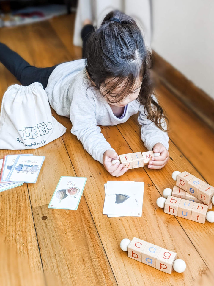 Spin-and-Read Phonetic Reading Blocks & CVC Flashcard Set || A Phonics Toy for the Beginner Reader - Little Bud Kids