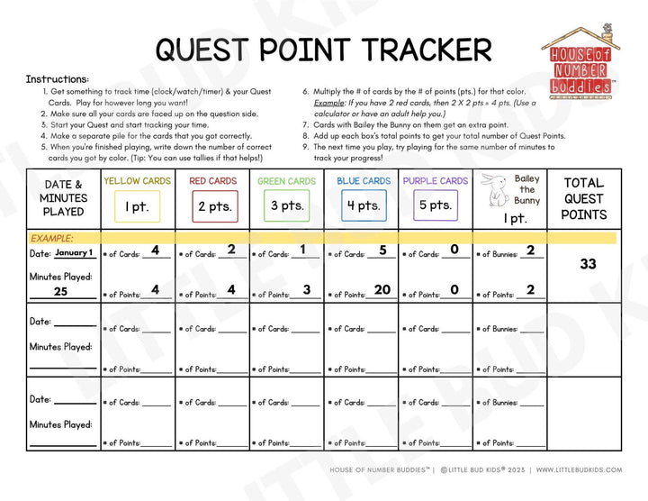 Number Bond Point Sheet Tracker for Little Bud Kids House of Number Buddies Math Toy for 4-8 year olds - color version