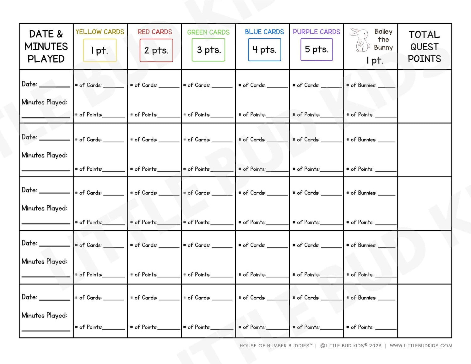 House of Number Buddies - Game Point Tracker Sheet Download – Little ...